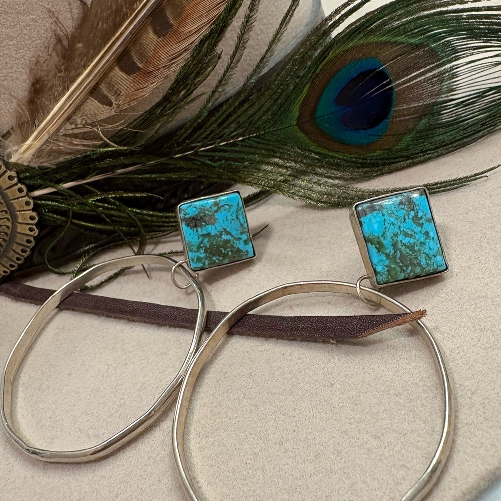 Silver and Turquoise Hoop Earrings